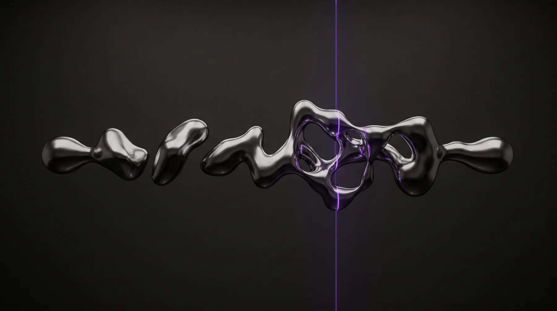 A row of chrome forms distorted midway, exposed by a purple scan line.